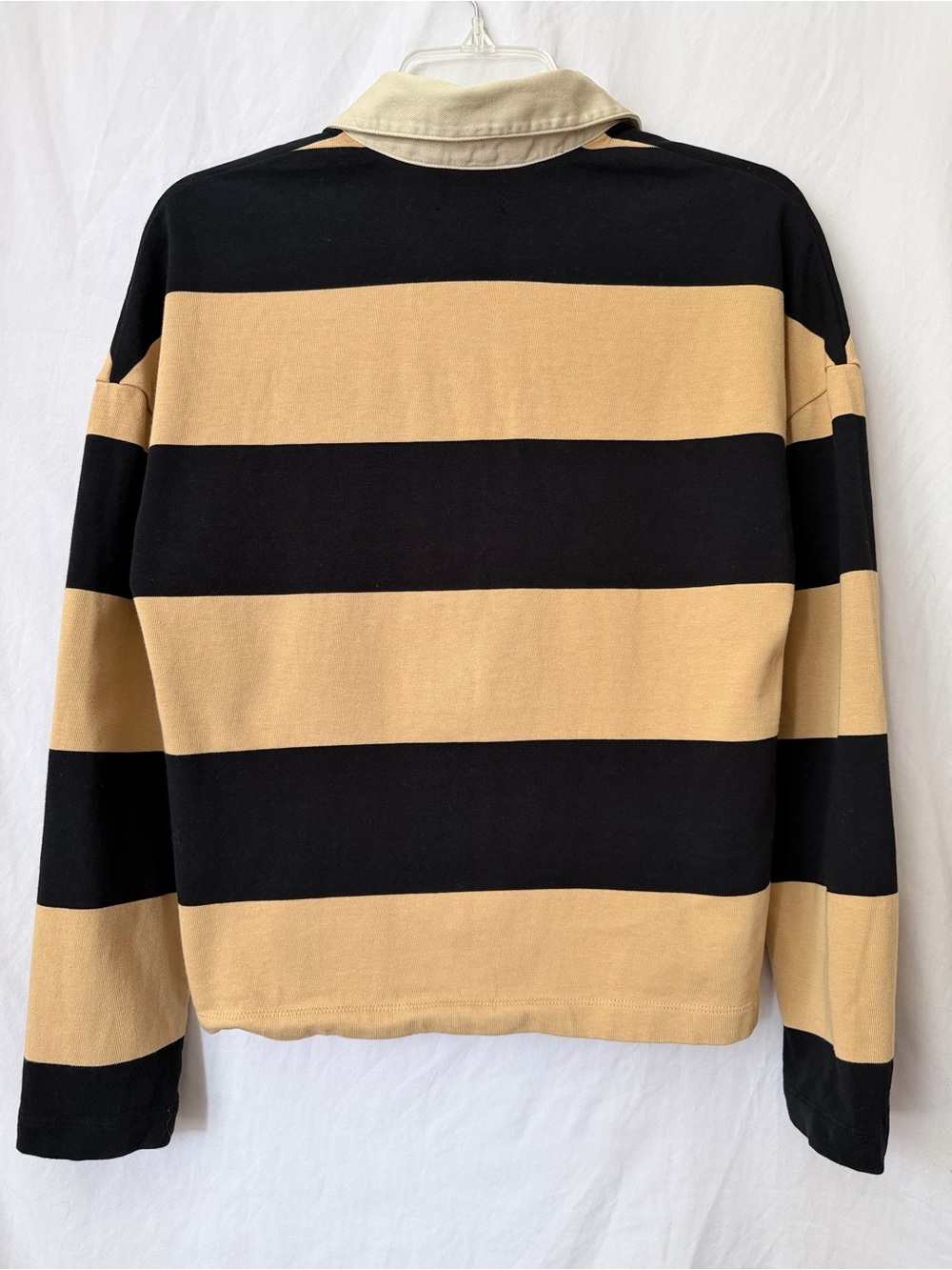 Classic Rugby Shirt Campus Style Cream Blue stripe collared top - Picture 5 of 6